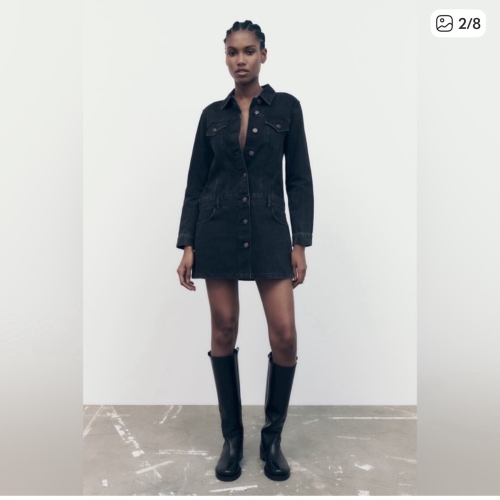 Zara black denim The Zoe mini dress size medium - Picture 3 of 13